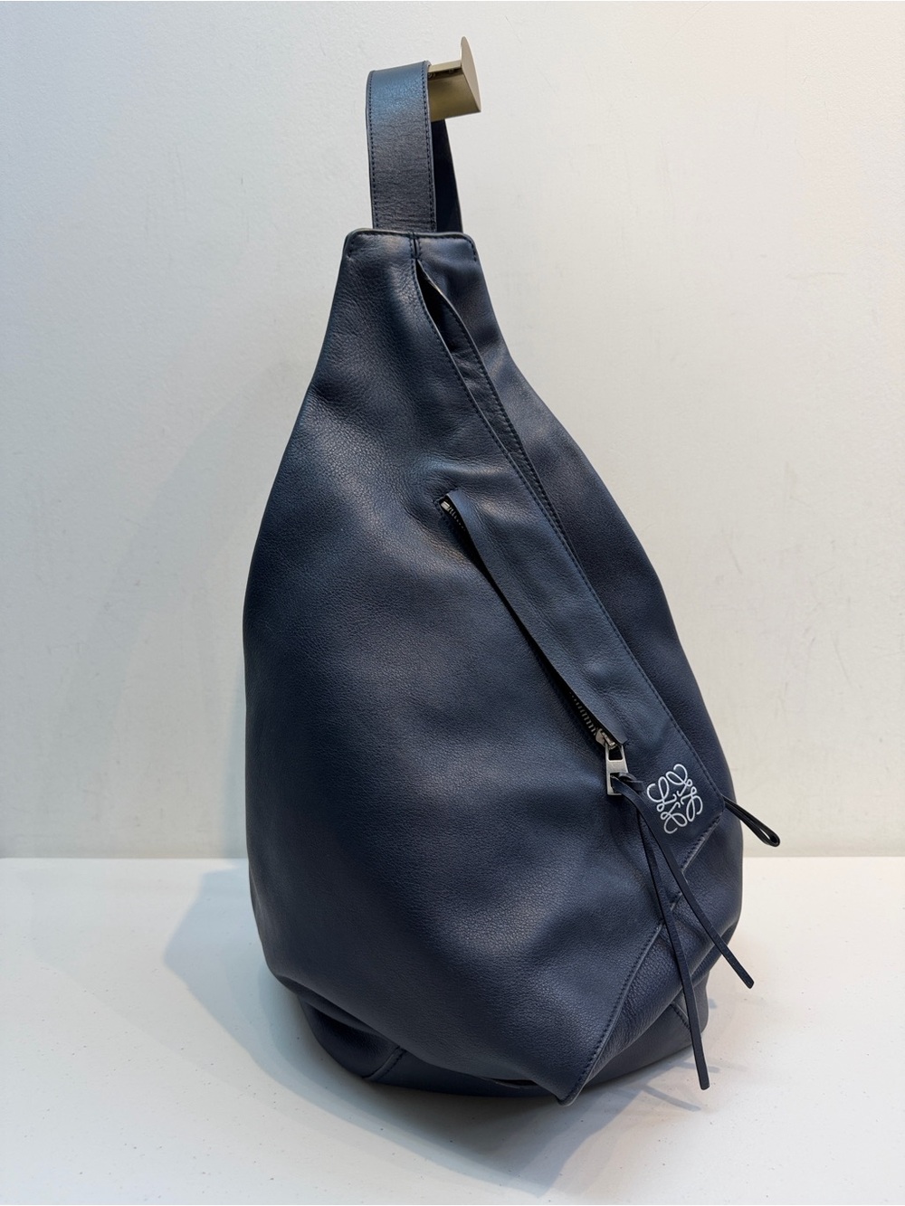 Loewe Navy Blue Leather Sling Backpack